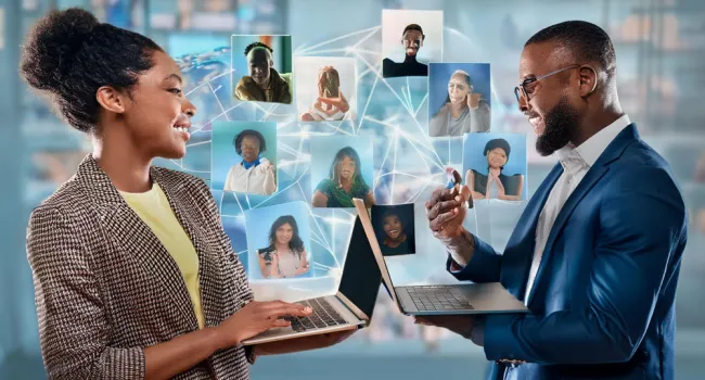 A lady and man communication on the internet