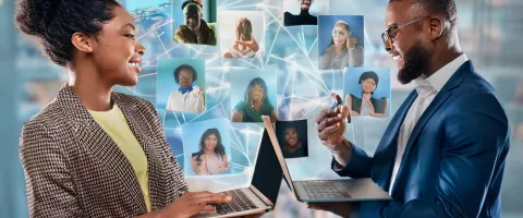 A lady and man communication on the internet