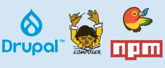 Drupal, Composer, Bower and npm logos