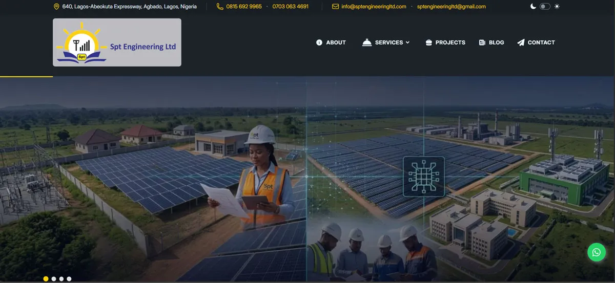 Spt Engineering Ltd website header section